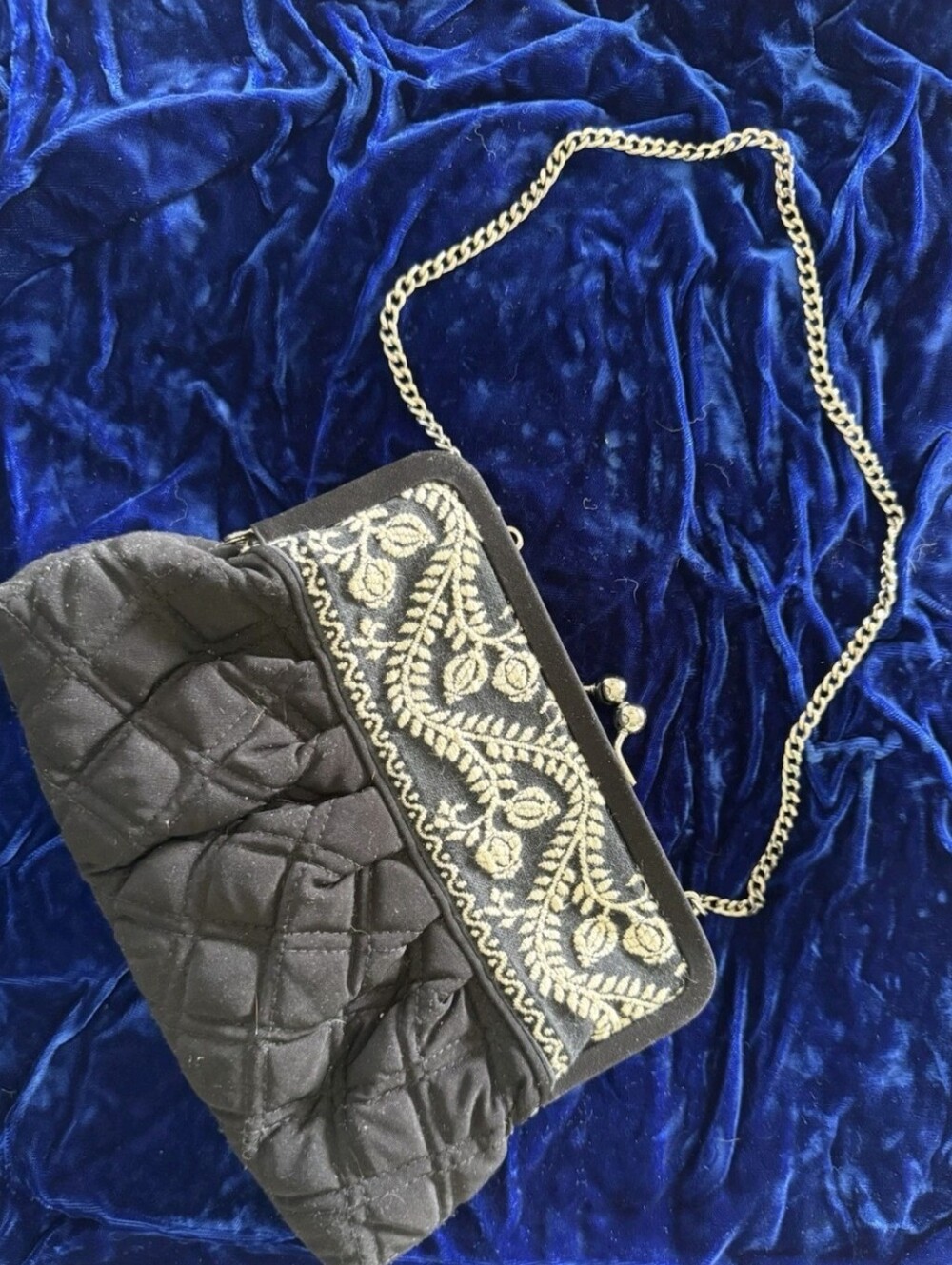 Vera Bradley Embroidered Black Quilted Chain-Handle Evening Bag